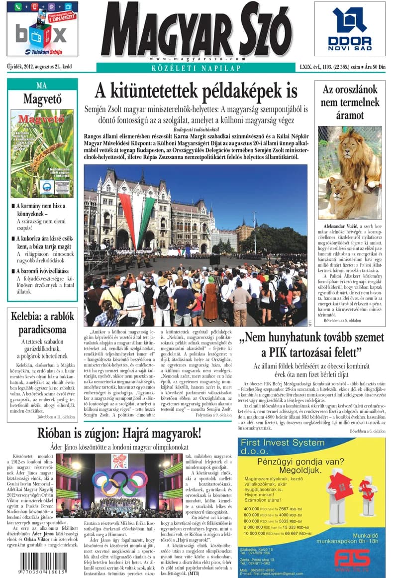 Magyar Szó, 69. évf. 2012. augusztus 21. 193. sz. 1–20. oldal