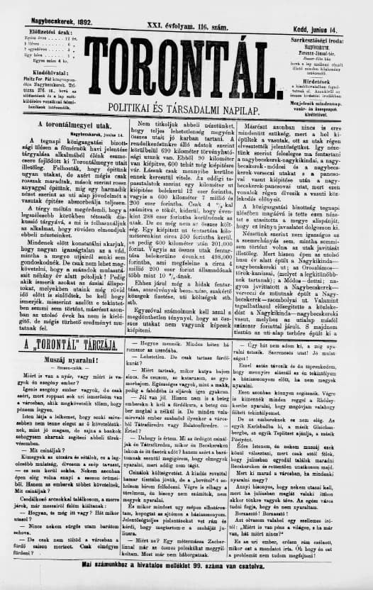 Torontál, 21. évf. 1892. június 14. 116. sz.