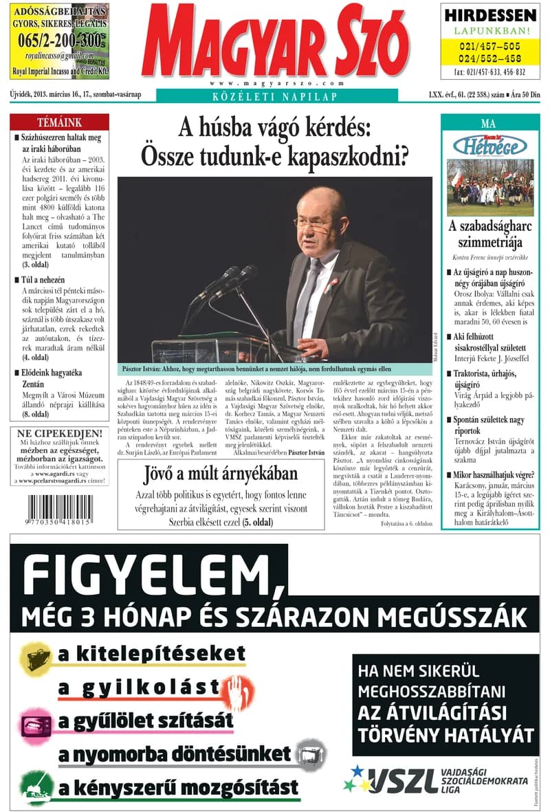 Magyar Szó, 70. évf. 2013. március 16. – 17. 61. sz. 1–48. oldal