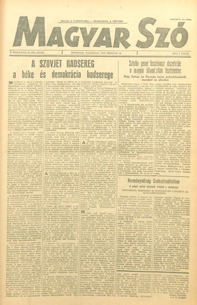 Magyar Szó, 5. évf. 1948. február 22. 45. sz. 1–8. oldal