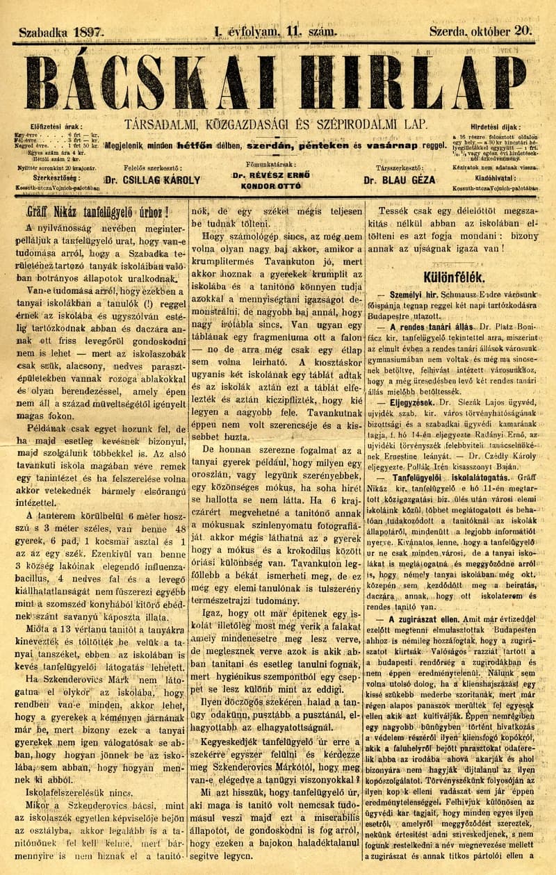 Bácskai Hirlap, 1. évf. 1897. október 20. 11. sz. 1–4. oldal