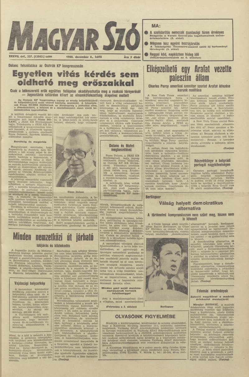 Magyar Szó, 37. évf. 1980. december 8. 337. sz. 1–16. oldal