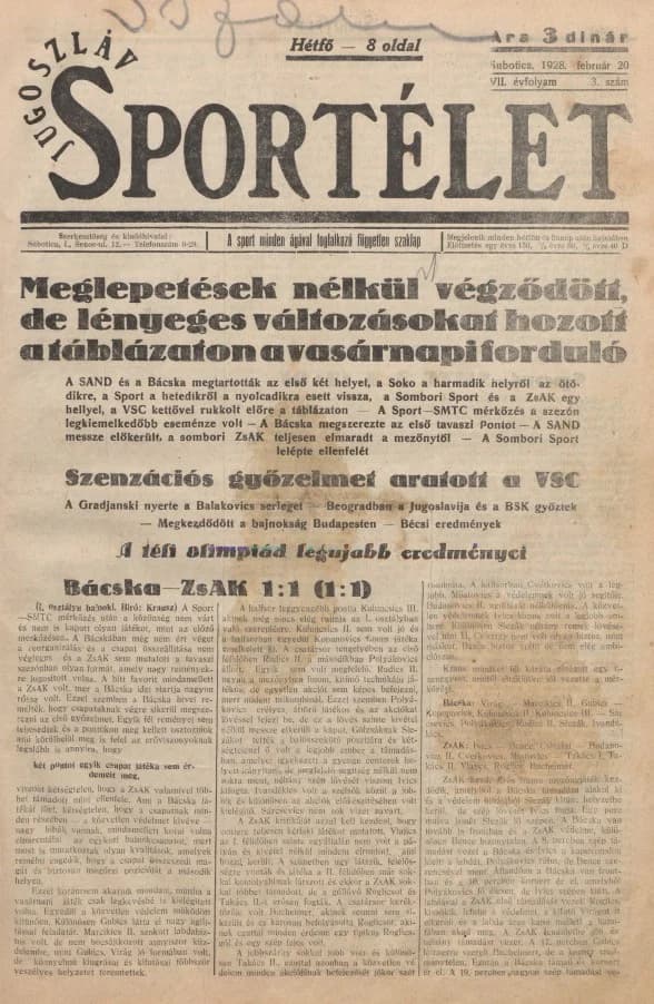 Jugoszláv sportélet, 7. évf. 1928. február 20. 3. sz.