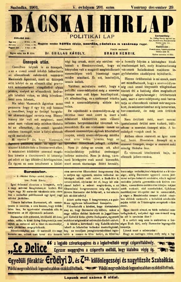 Bácskai Hirlap, 5. évf. 1901. december 29. 201. sz.