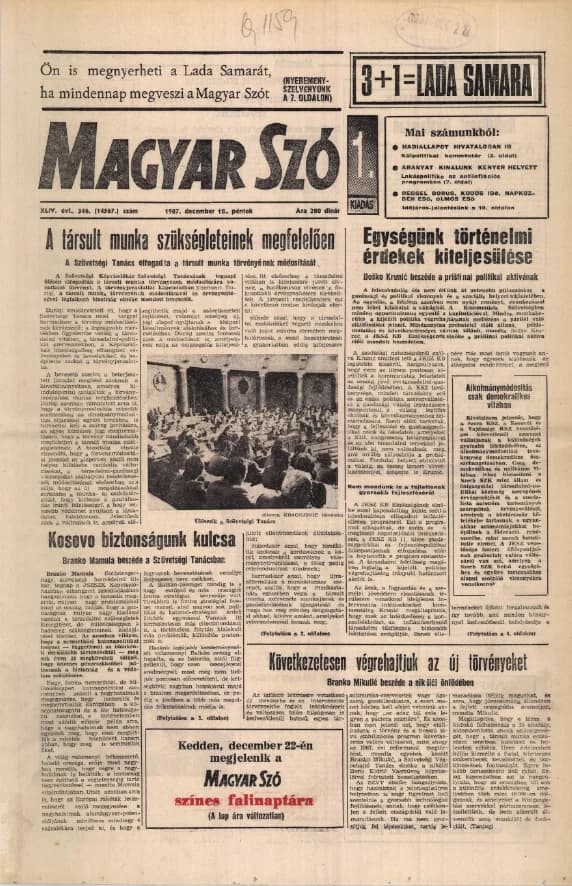 Magyar Szó, 44. évf. 1987. december 18. 346. sz. 1–20. oldal