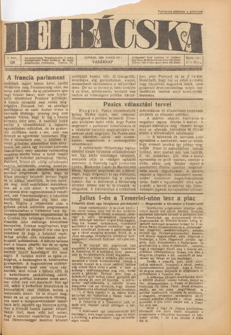Délbácska, 5. évf. 1924. június 1. 128. sz.