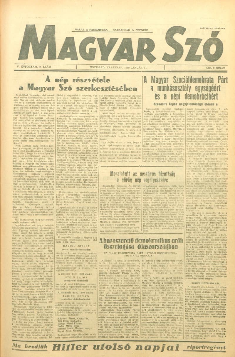 Magyar Szó, 5. évf. 1948. január 11. 9. sz. 1–8. oldal