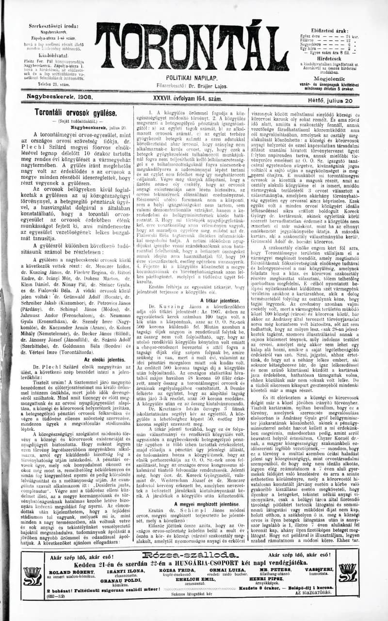 Torontál, 37. évf. 1908. július 20. 164. sz.