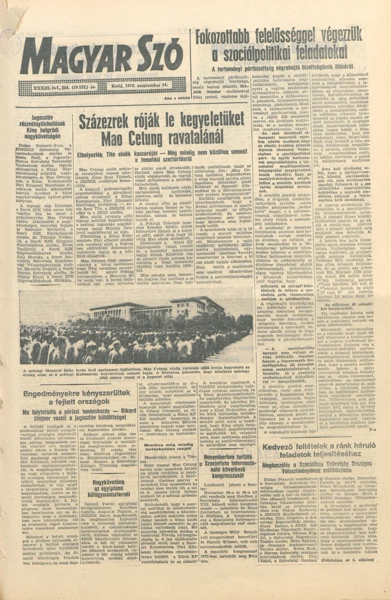 Magyar Szó, 33. évf. 1976. szeptember 14. 254. sz. 1–20. oldal