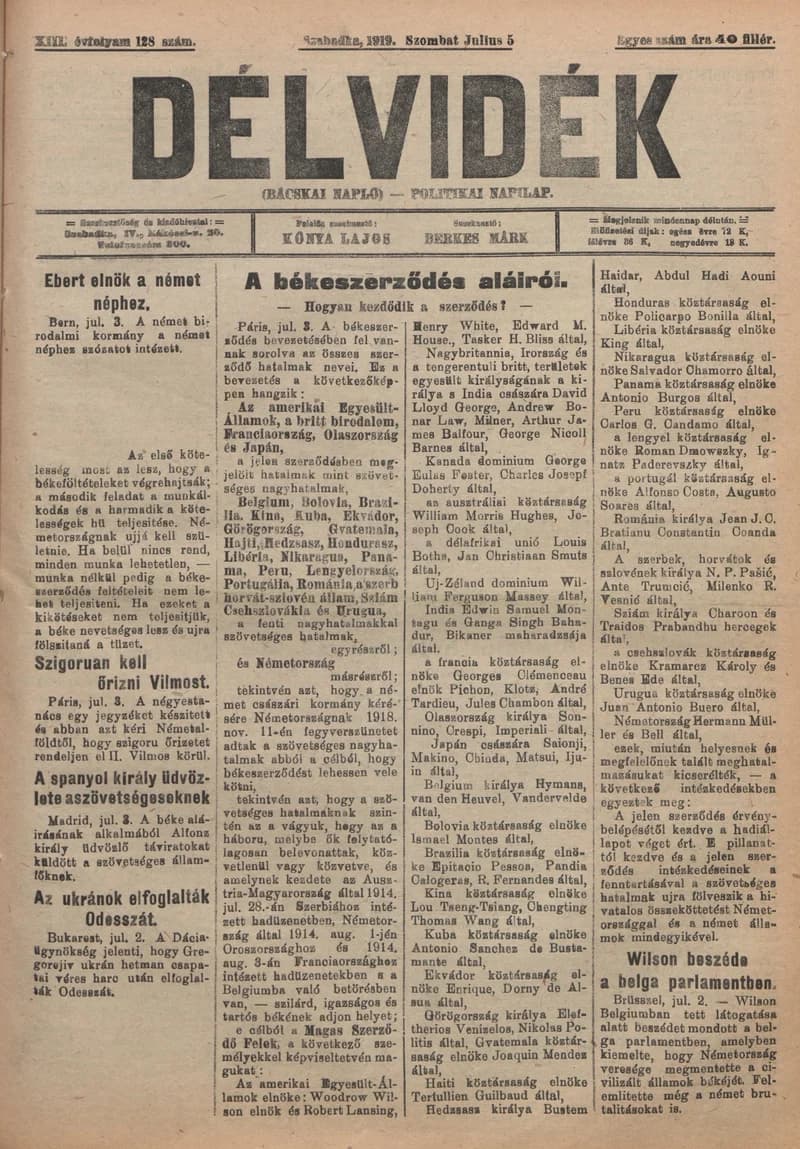 Délvidék, 13. évf. 1919. július 5. 128. sz.