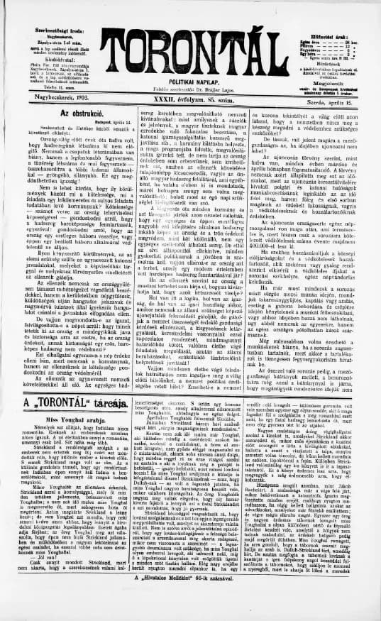 Torontál, 32. évf. 1903. április 15. 85. sz.