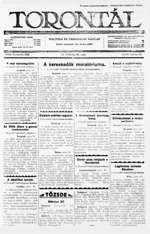 Torontál, 51. évf. 1922. március 22. 65. sz.