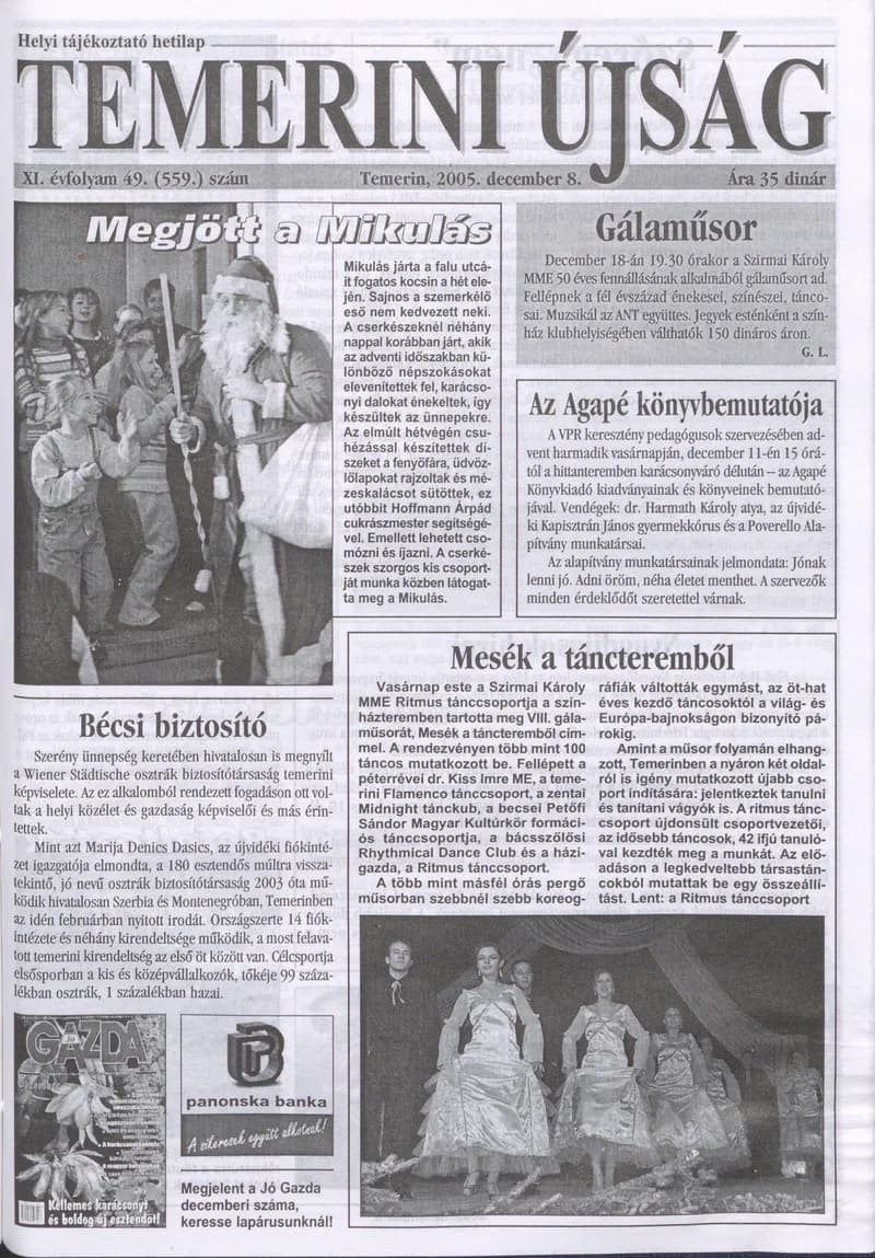 Temerini Újság, 11. évf. 2005. december 8. 49. sz.