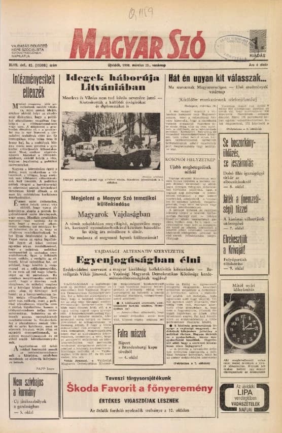 Magyar Szó, 47. évf. 1990. március 25. 82. sz. 1–36. oldal
