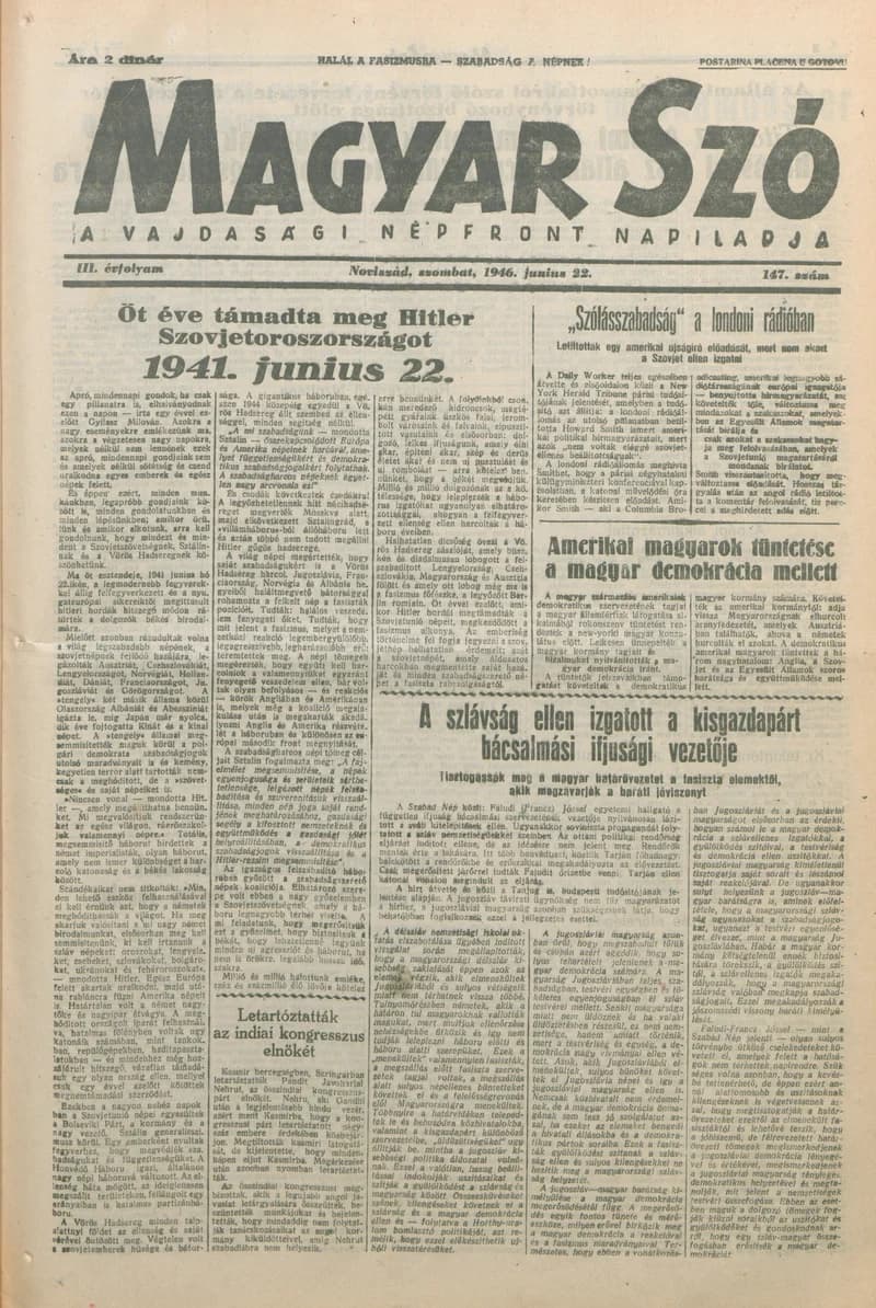 Magyar Szó, 3. évf. 1946. június 22. 147. sz. 1–8. oldal