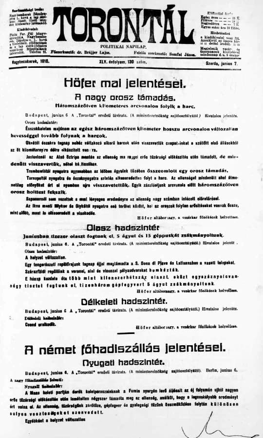 Torontál, 45. évf. 1916. június 7. 130. sz.