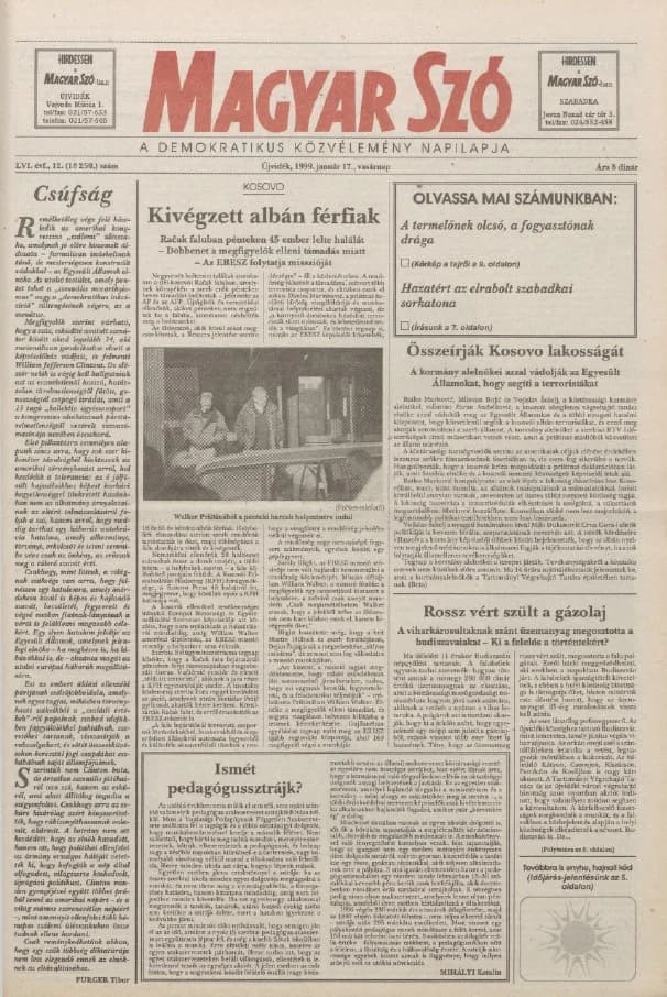 Magyar Szó, 56. évf. 1999. január 17. 12. sz. 1–24. oldal