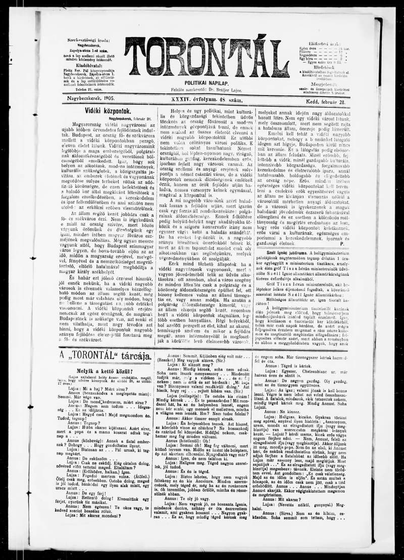 Torontál, 34. évf. 1905. február 28. 48. sz.