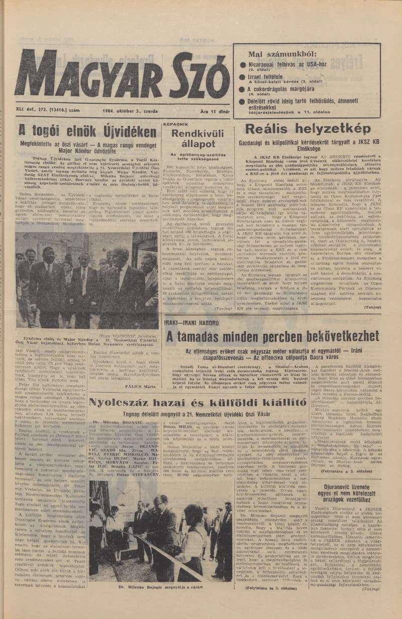 Magyar Szó, 41. évf. 1984. október 3. 273. sz. 1–16. oldal