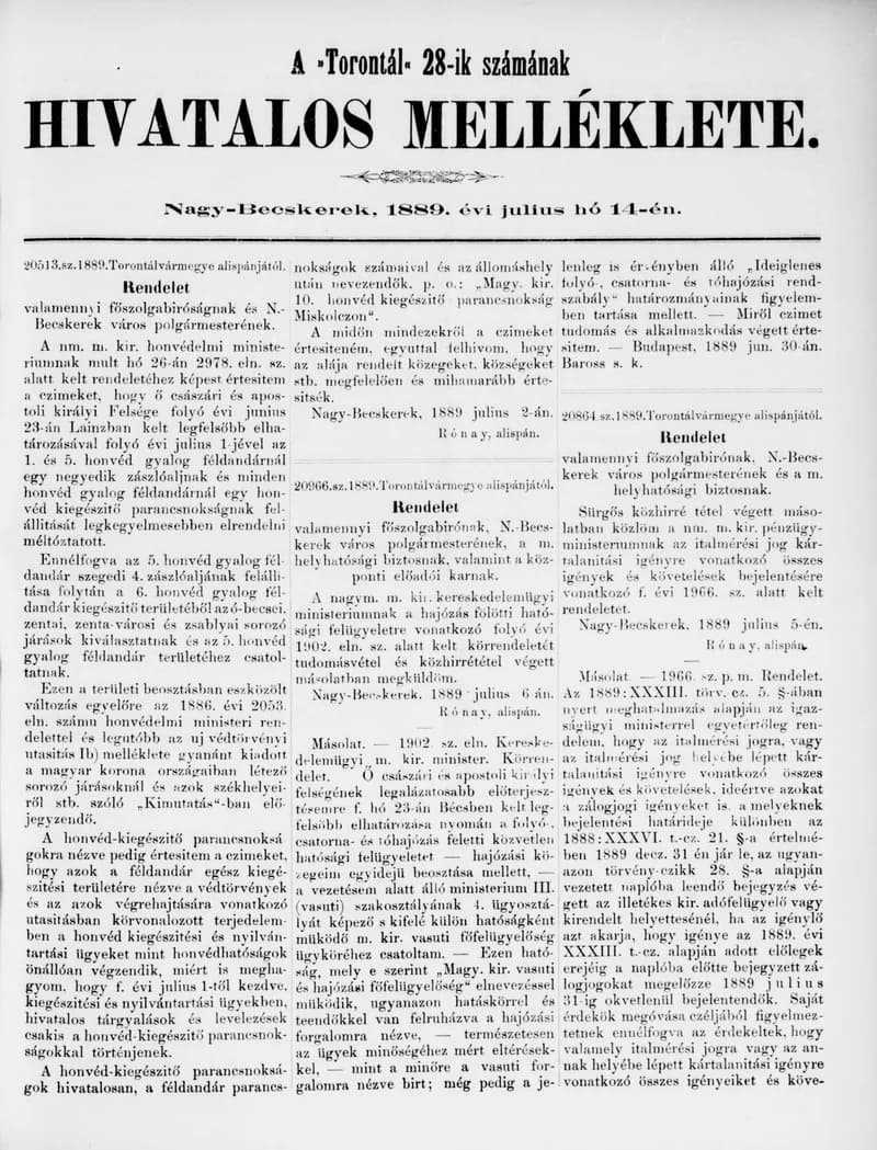 A Totontál  hivatalos melléklete, 2. évf. 1889. július 14. 28. sz.