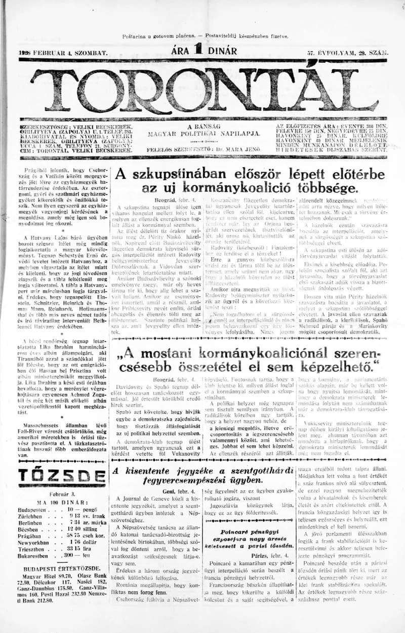 Torontál, 57. évf. 1928. február 4. 29. sz.