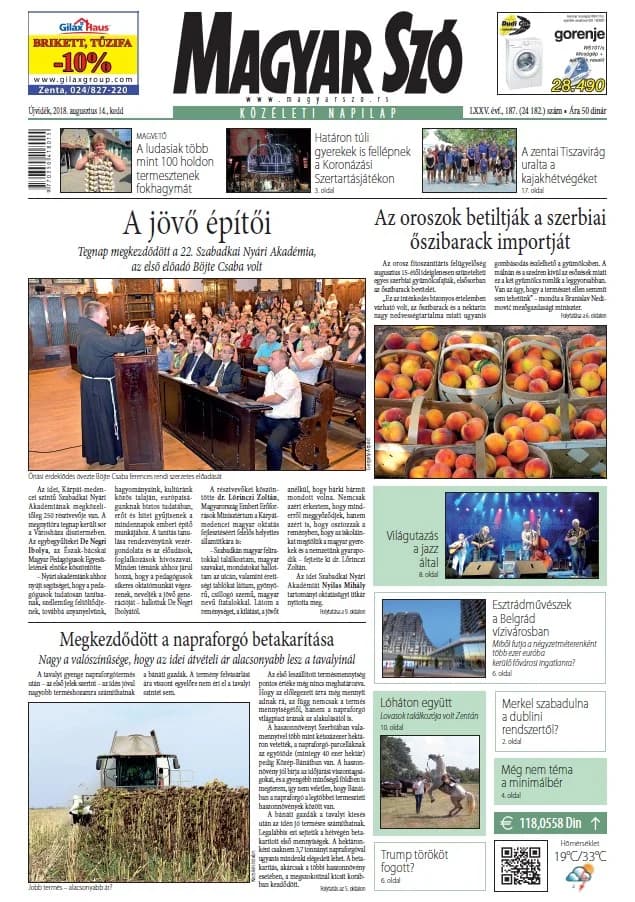 Magyar Szó, 75. évf. 2018. augusztus 14. 187. sz. 1–20. oldal