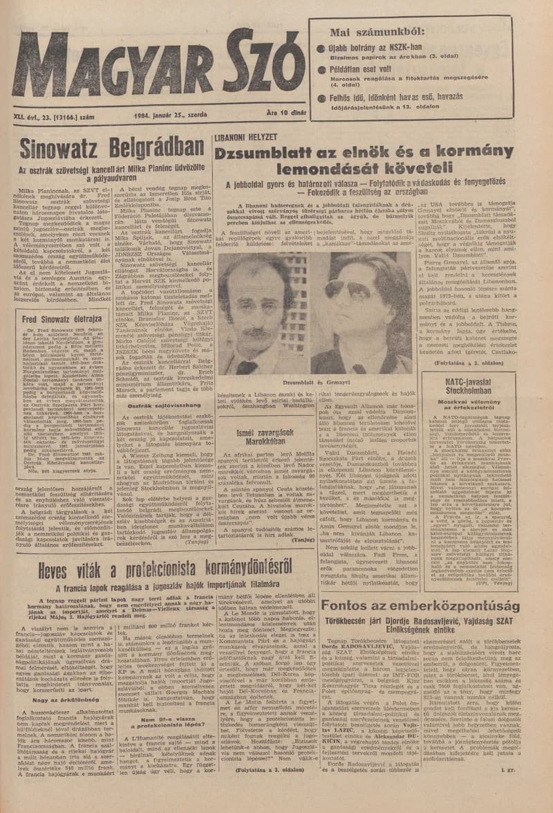 Magyar Szó, 41. évf. 1984. január 25. 23. sz. 1–24. oldal