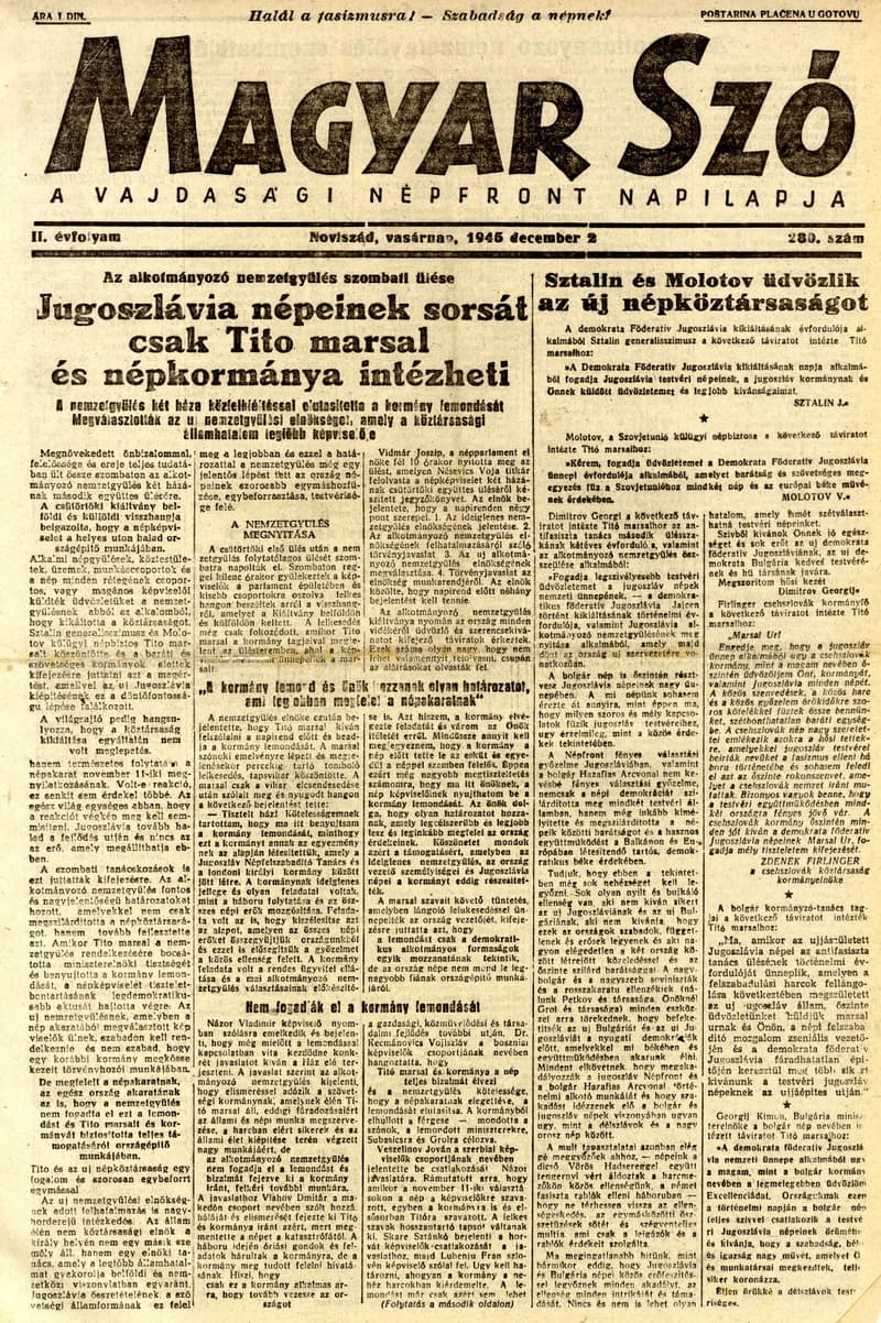 Magyar Szó, 2. évf. 1945. december 2. 280. sz. 1–8. oldal