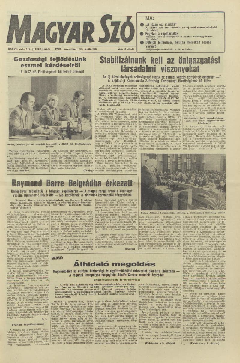 Magyar Szó, 37. évf. 1980. november 13. 314. sz. 1–20. oldal