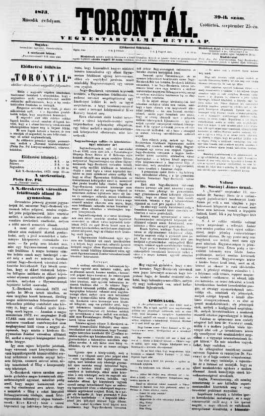 Torontál, 2. évf. 1873. szeptember 25. 39. sz.