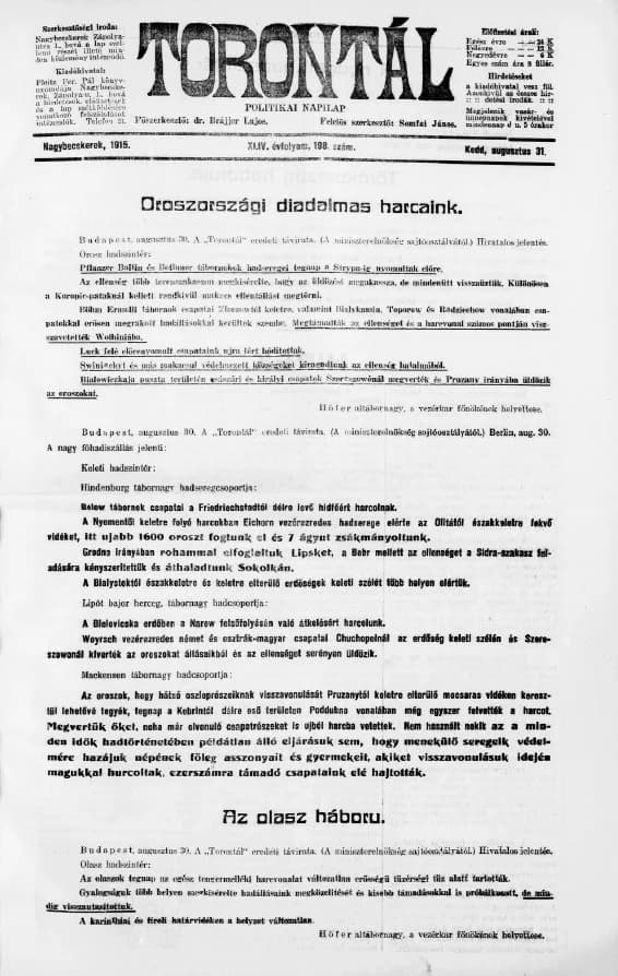 Torontál, 44. évf. 1915. augusztus 31. 198. sz.