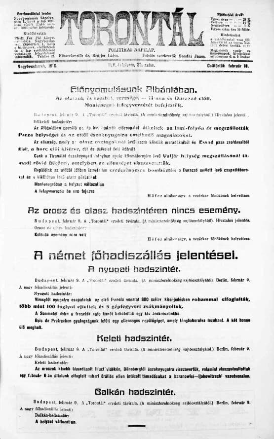 Torontál, 45. évf. 1916. február 10. 32. sz.