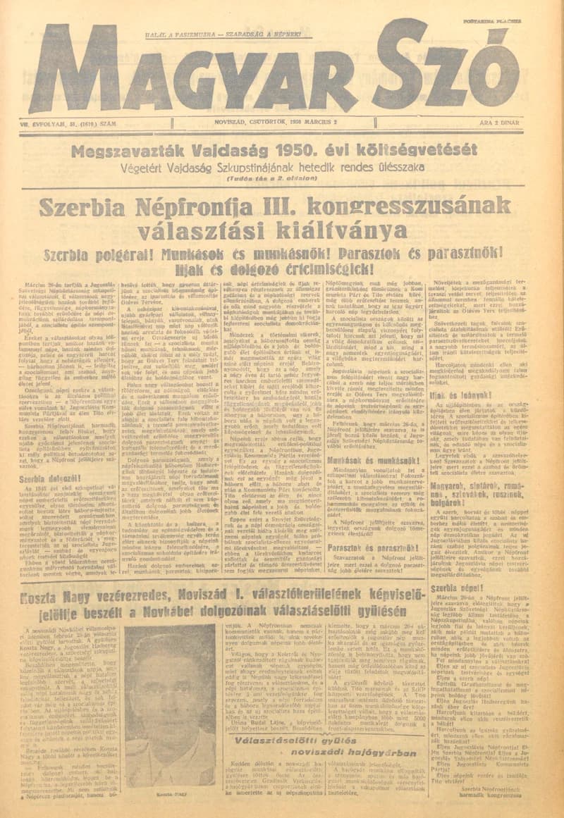 Magyar Szó, 7. évf. 1950. március 2. 51. sz. 1–6. oldal