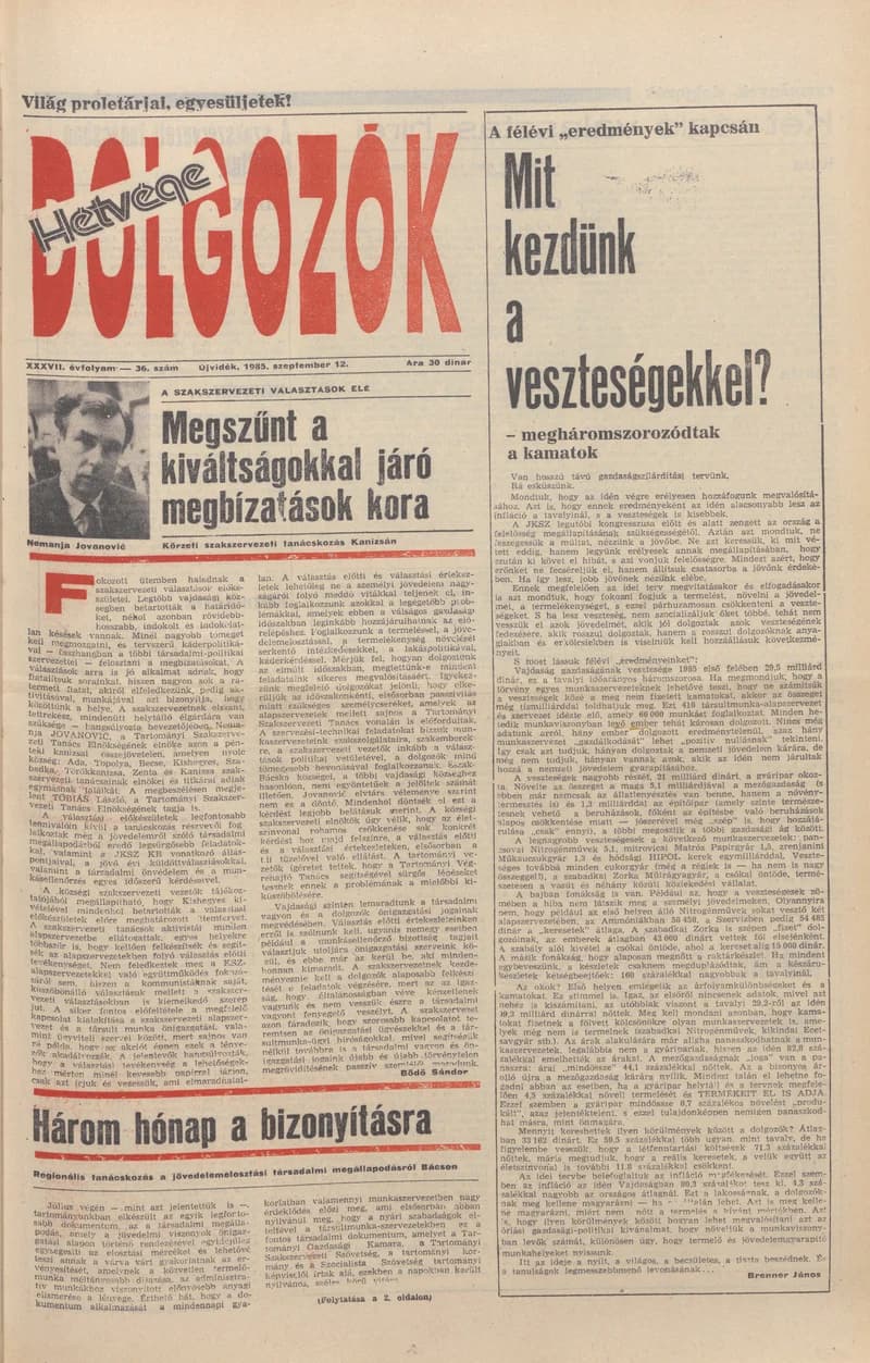 Dolgozók, 39. évf. 1985. szeptember 12. 36. sz.
