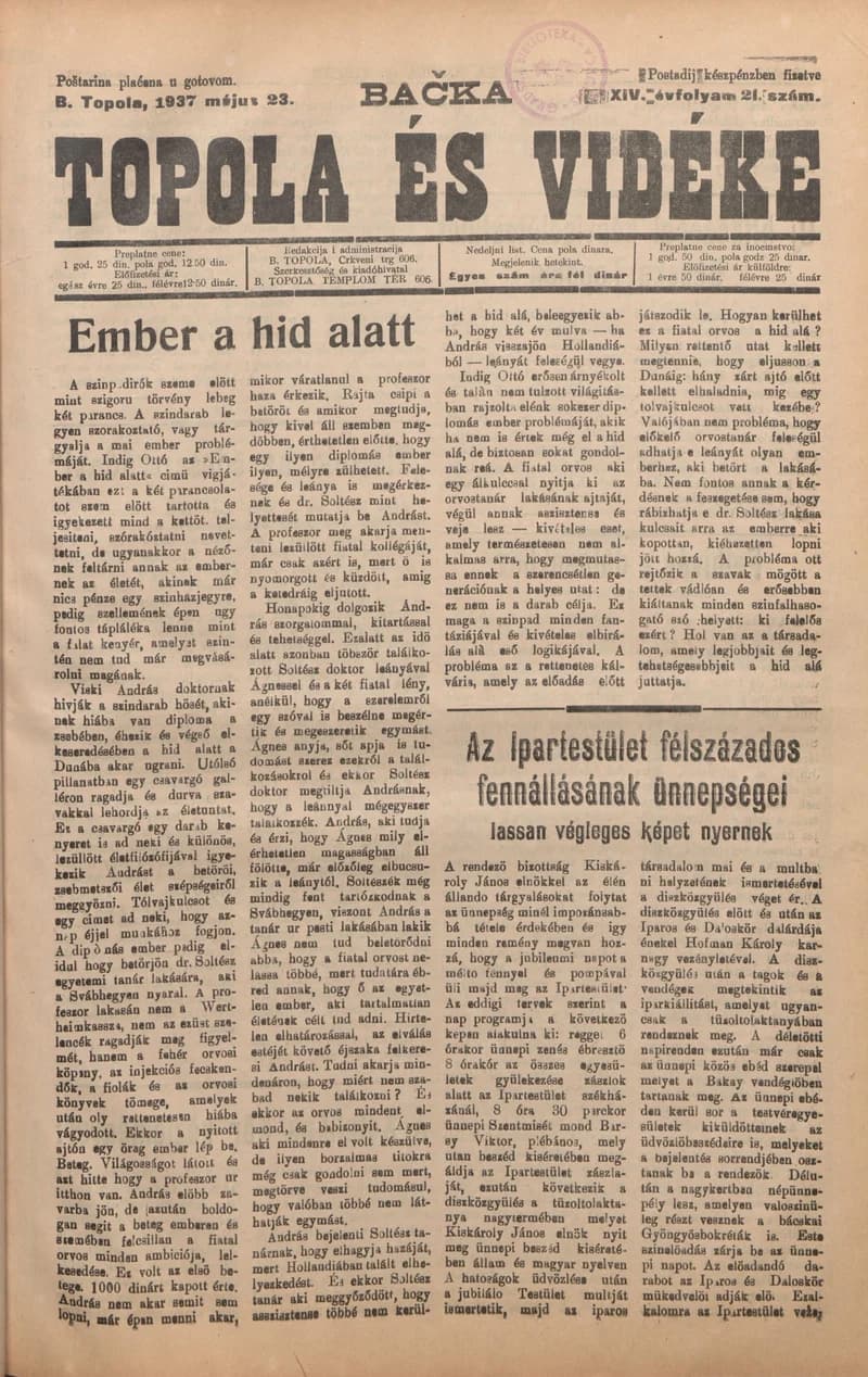 Bačka Topola és Vidéke, 14. évf. 1937. május 23. 21. sz.