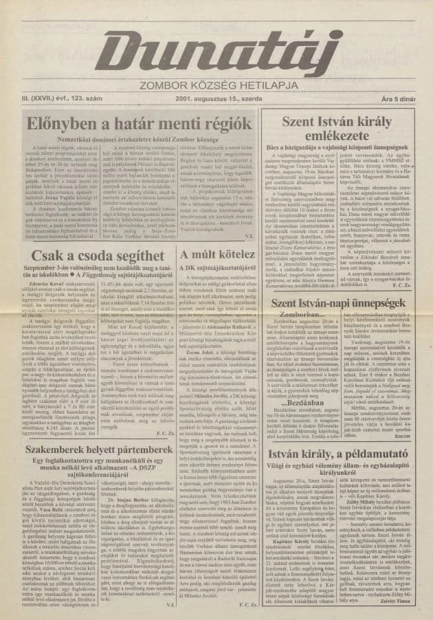 Dunatáj, 3. évf. 2001. augusztus 15. 123. sz.