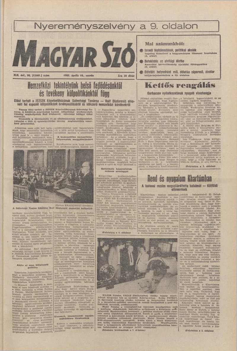Magyar Szó, 42. évf. 1985. április 10. 98. sz. 1–16. oldal