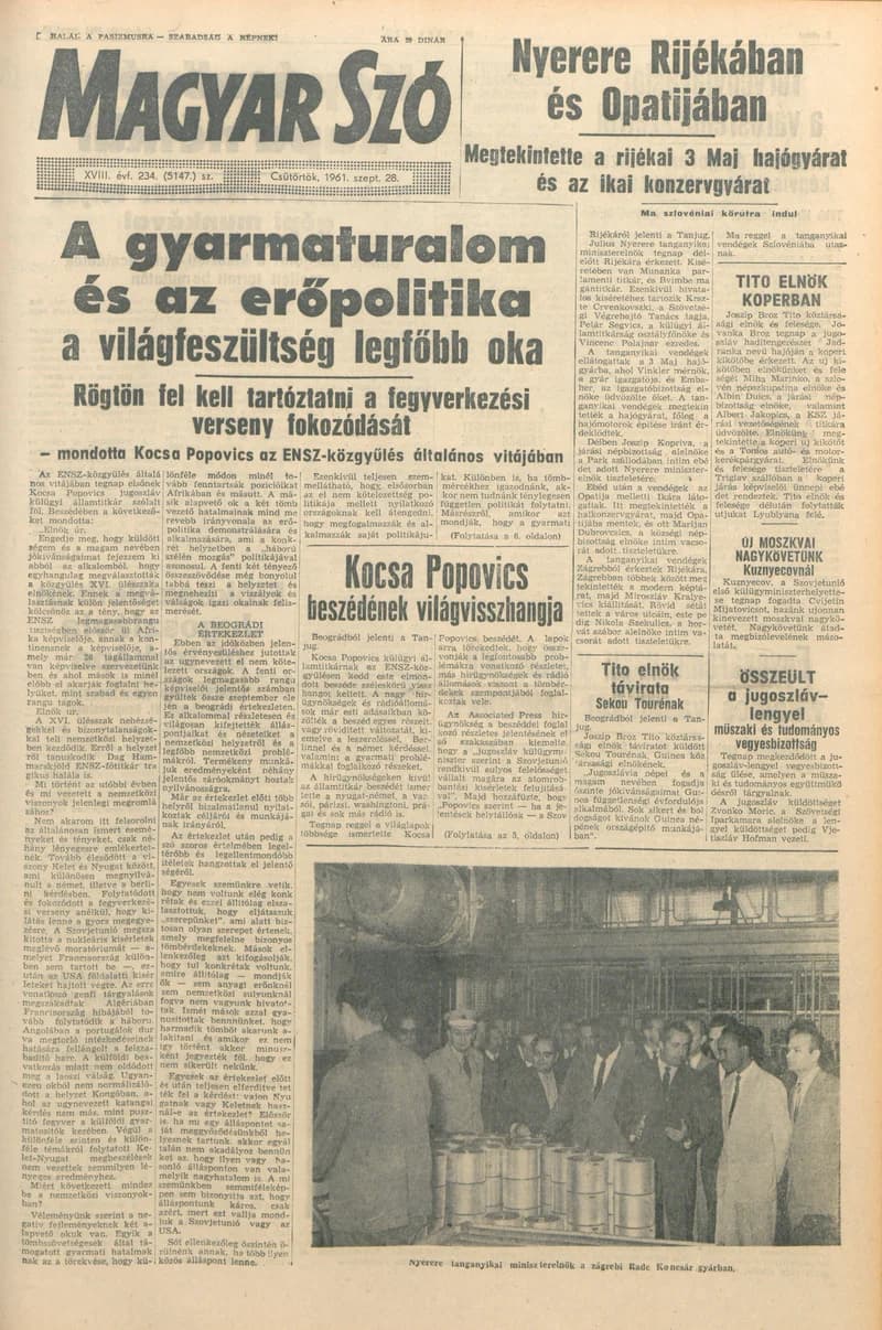 Magyar Szó, 18. évf. 1961. szeptember 28. 234. sz. 1–14. oldal