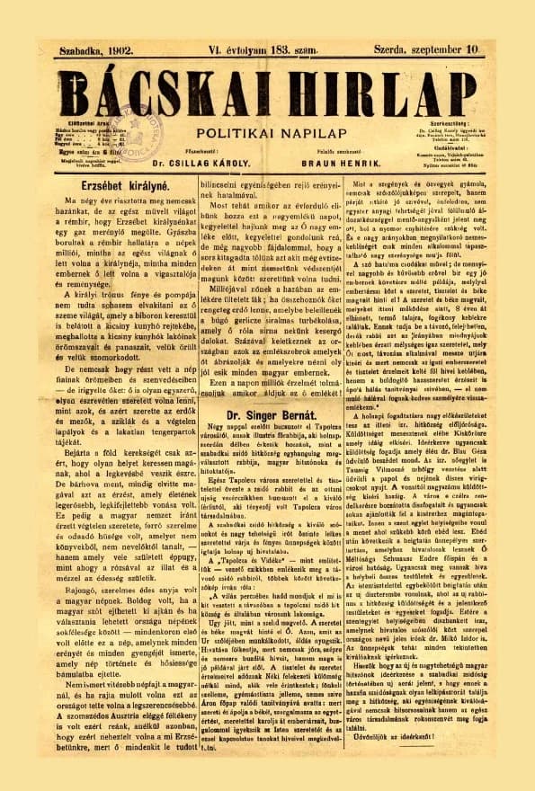 Bácskai Hirlap, 6. évf. 1902. szeptember 10. 183. sz.