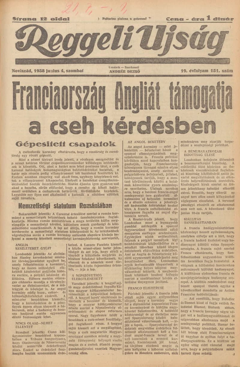 Reggeli Újság, 19. évf. 1938. június 4. 151. sz.