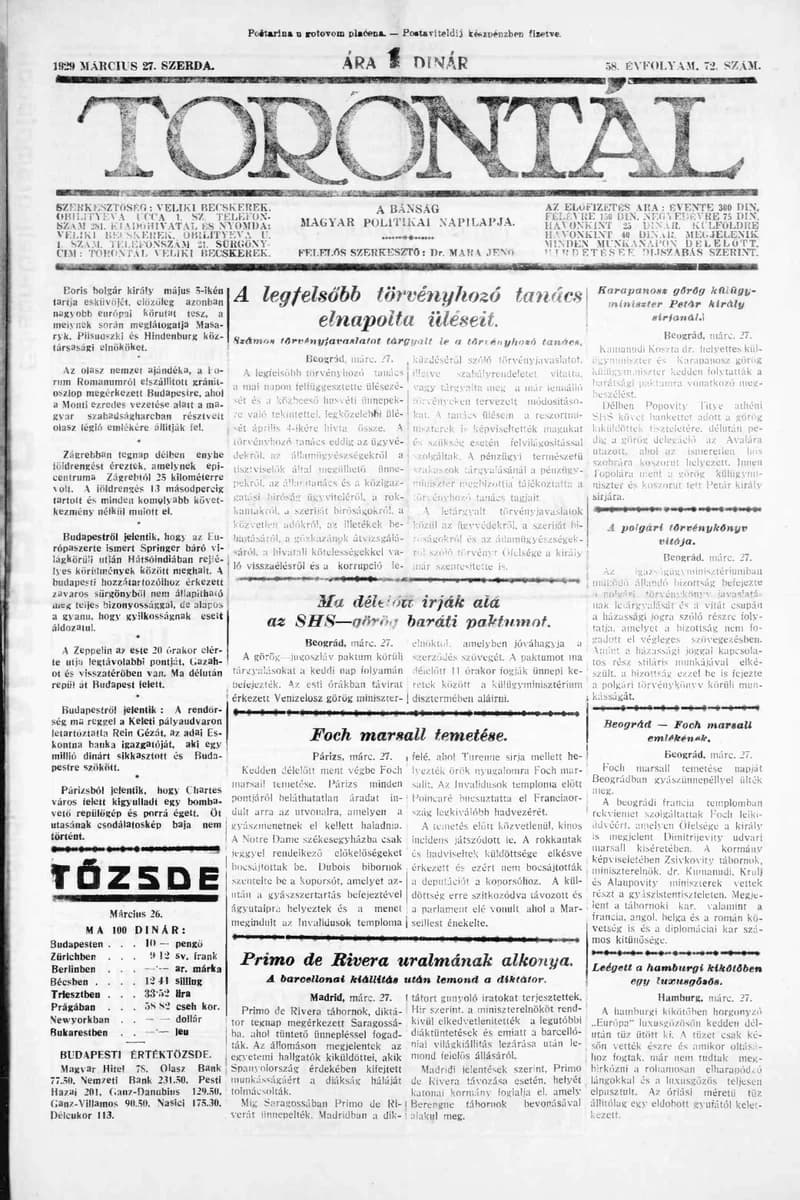 Torontál, 58. évf. 1929. március 27. 72. sz.