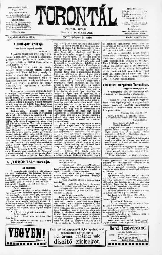 Torontál, 39. évf. 1910. április 19. 88. sz.