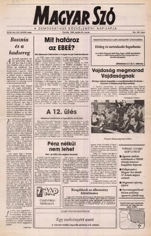 Magyar Szó, 49. évf. 1992. április 29. 117. sz. 1–16. oldal