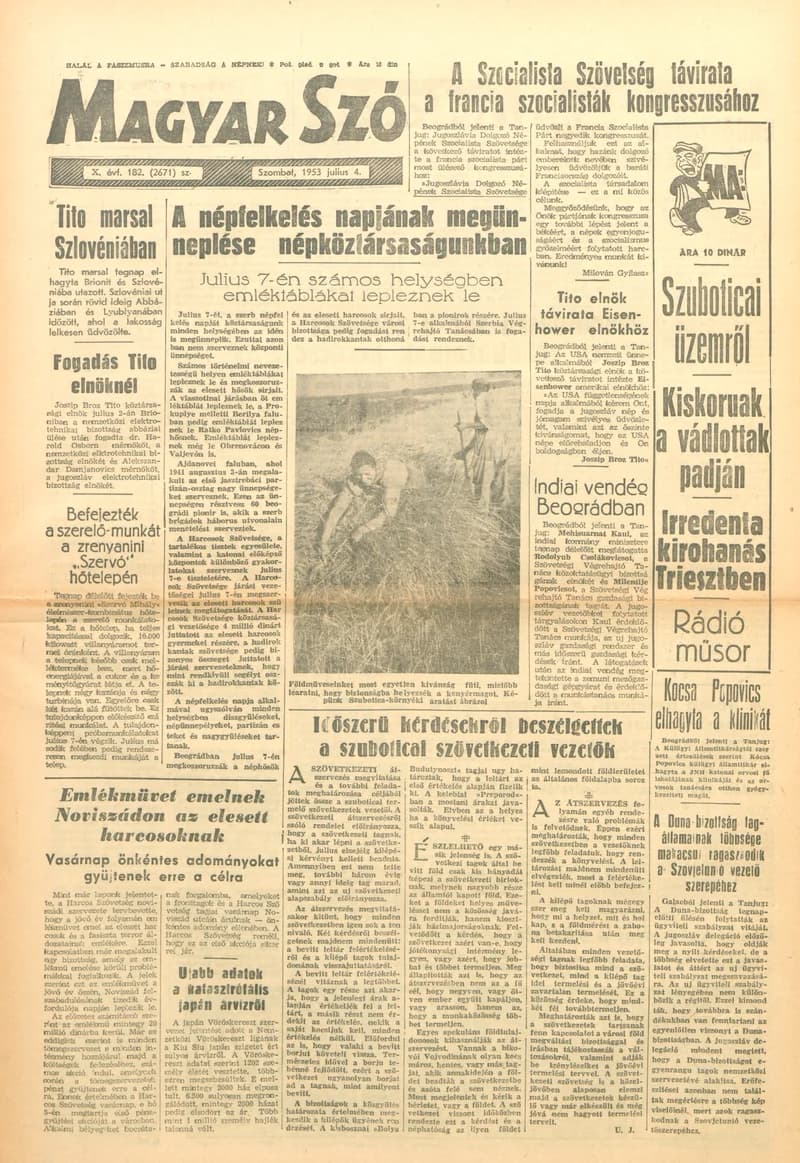 Magyar Szó, 10. évf. 1953. július 4. 182. sz. 1–8. oldal