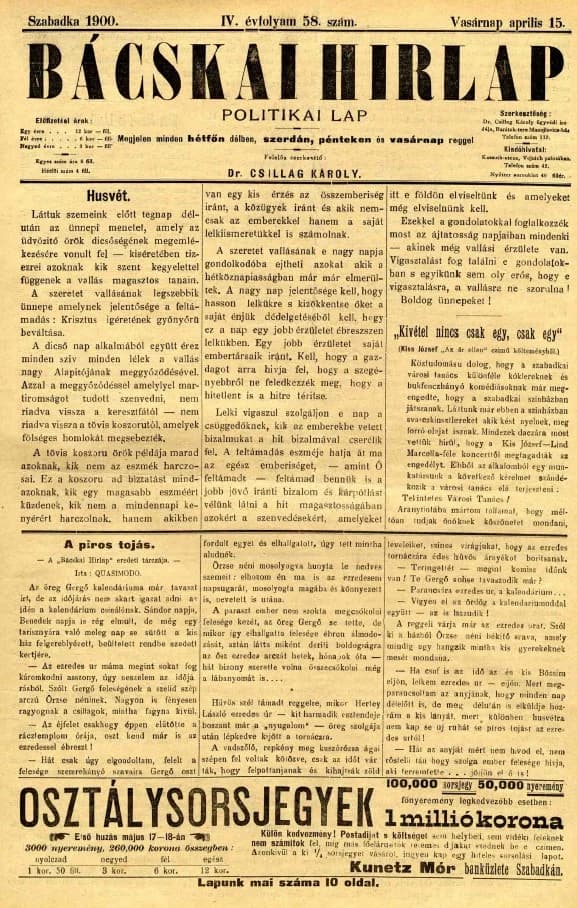 Bácskai Hirlap, 4. évf. 1900. április 15. 58. sz.