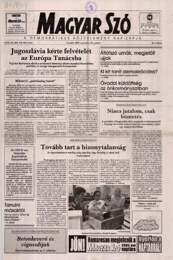 Magyar Szó, 57. évf. 2000. november 10. 267. sz. 1–16. oldal