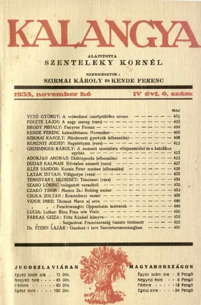 Kalangya, 4. évf. 1935. november. 6. sz. 401–480. oldal