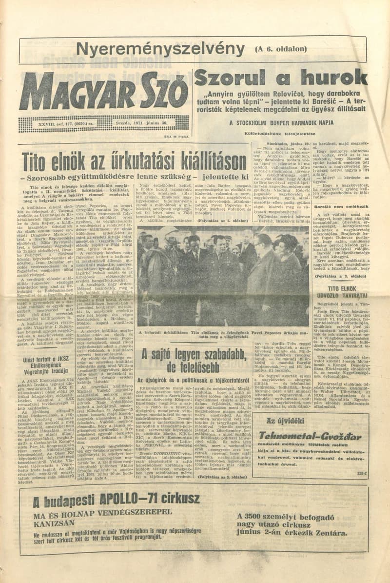Magyar Szó, 28. évf. 1971. június 30. 177. sz. 1–14. oldal