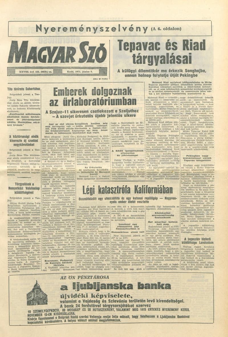 Magyar Szó, 28. évf. 1971. június 8. 155. sz. 1–20. oldal