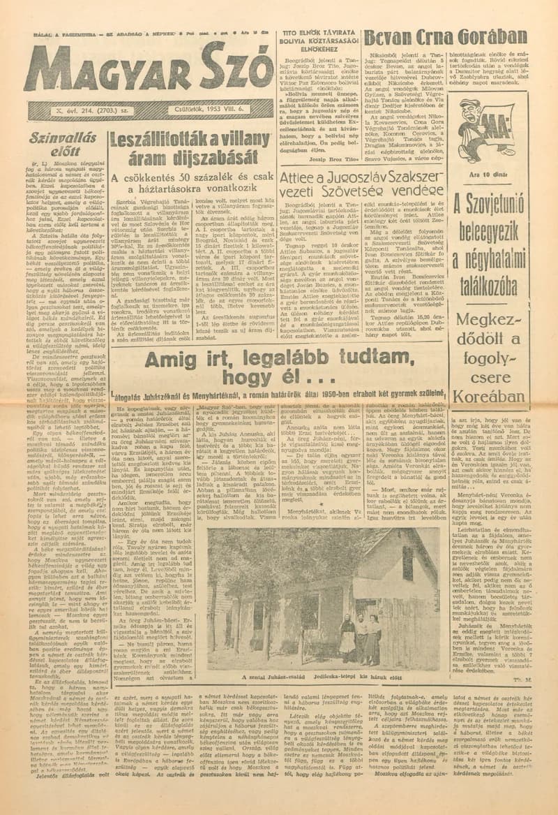Magyar Szó, 10. évf. 1953. augusztus 6. 214. sz. 1–8. oldal